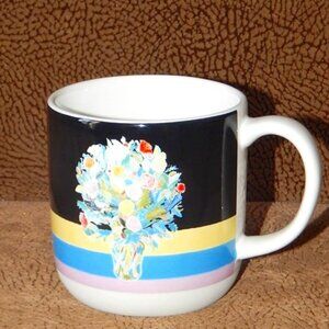 DEMDACO Original Art Floral Bouquet Black Artlifting Stoneware Coffee Mug New
